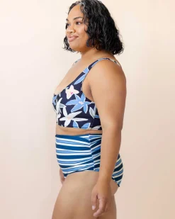 Clearance Monica Stripe Ruched High Rise Bottom Swim Bottoms