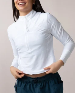 Hot Cropped Half Zip Rashguard Swim Tops